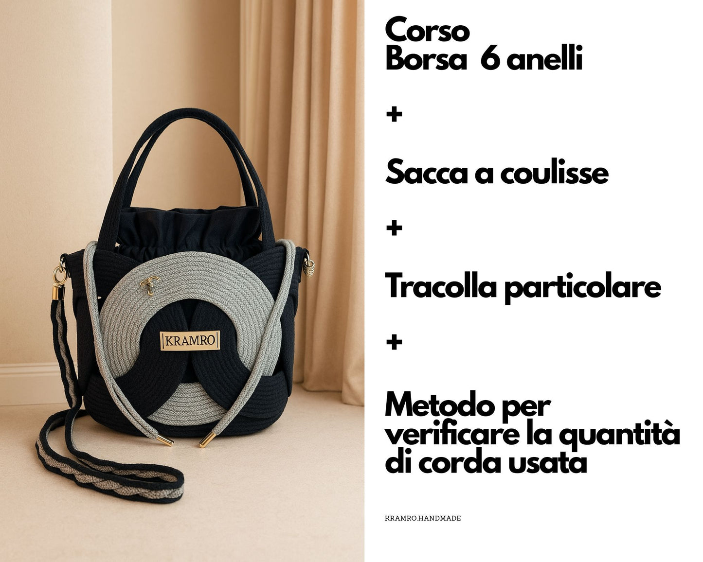 Corso borsa 6 anelli in corda di cotone